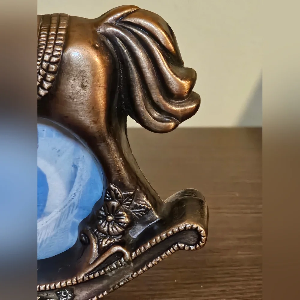 Vtg 70s Bronze Rocking Horse 3D Picture Frame‎ Aged Patina Nursery Functions